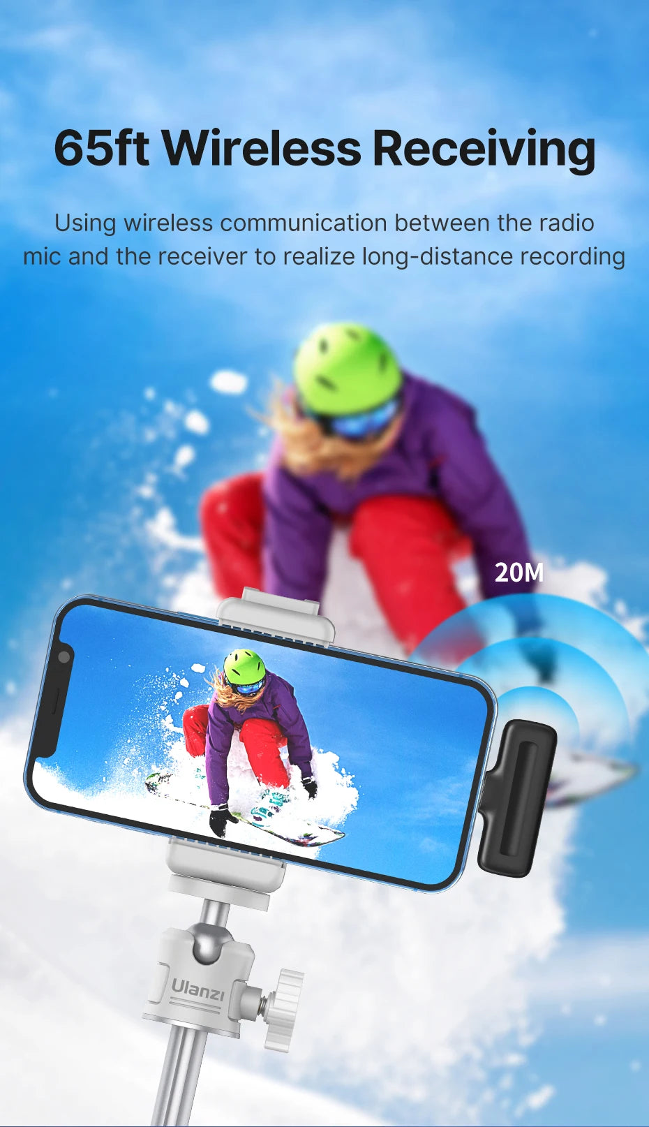 Ulanzi J12 Wireless Lavalier Lapel Microphone Set for iPhone 16/15/14 Android Mini Condenser Mic with Omnidirectional Pickup for Live Broadcast Short Video Recording
