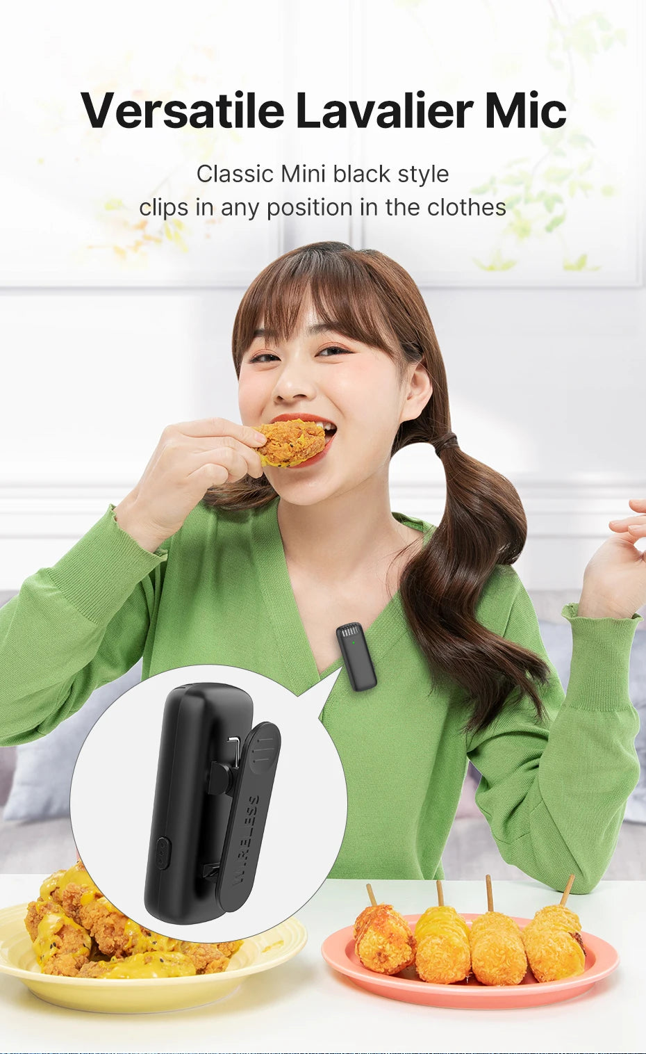 Ulanzi J12 Wireless Lavalier Lapel Microphone Set for iPhone 16/15/14 Android Mini Condenser Mic with Omnidirectional Pickup for Live Broadcast Short Video Recording
