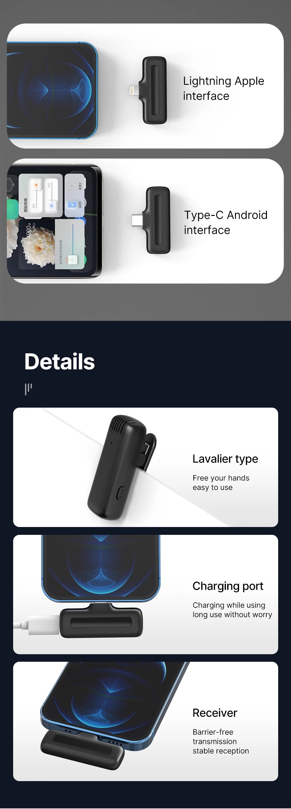 Ulanzi J12 Wireless Lavalier Lapel Microphone Set for iPhone 16/15/14 Android Mini Condenser Mic with Omnidirectional Pickup for Live Broadcast Short Video Recording