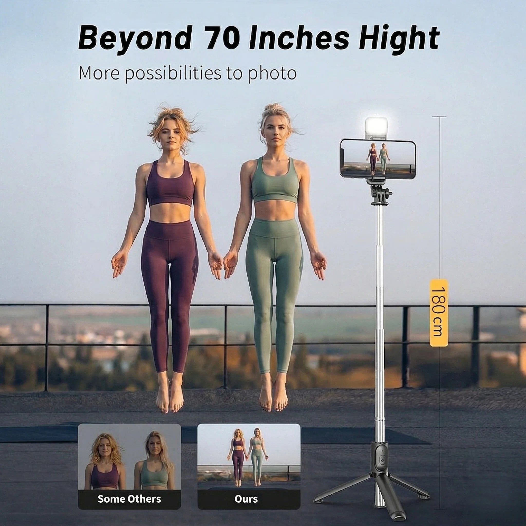 70'' Extendable Selfie Stick Tripod with Ring Light & Bluetooth Remote for Vlogging Live Travel iPhone/Android Extendable Phone Stand