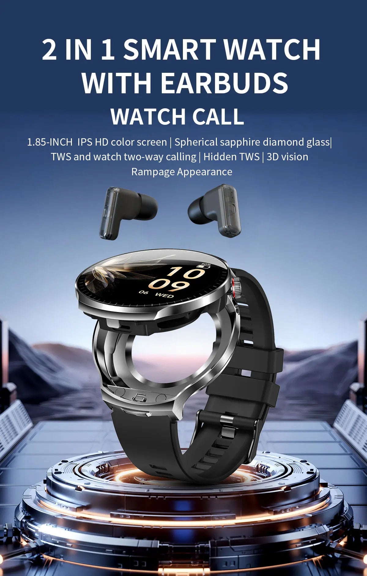 2026 T-REX3 New 2 in 1 Smartwatch With Earbuds Smartwatch TWS Bluetooth Earphone Heart Rate Blood Oxygen Monitor Sports Watch