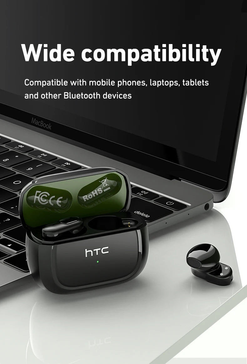 HTC NE51 Bluetooth Earphones TWS Sport Wireless Headphones Long Life with Mic In-Ear Earbuds AI Translator Earbuds