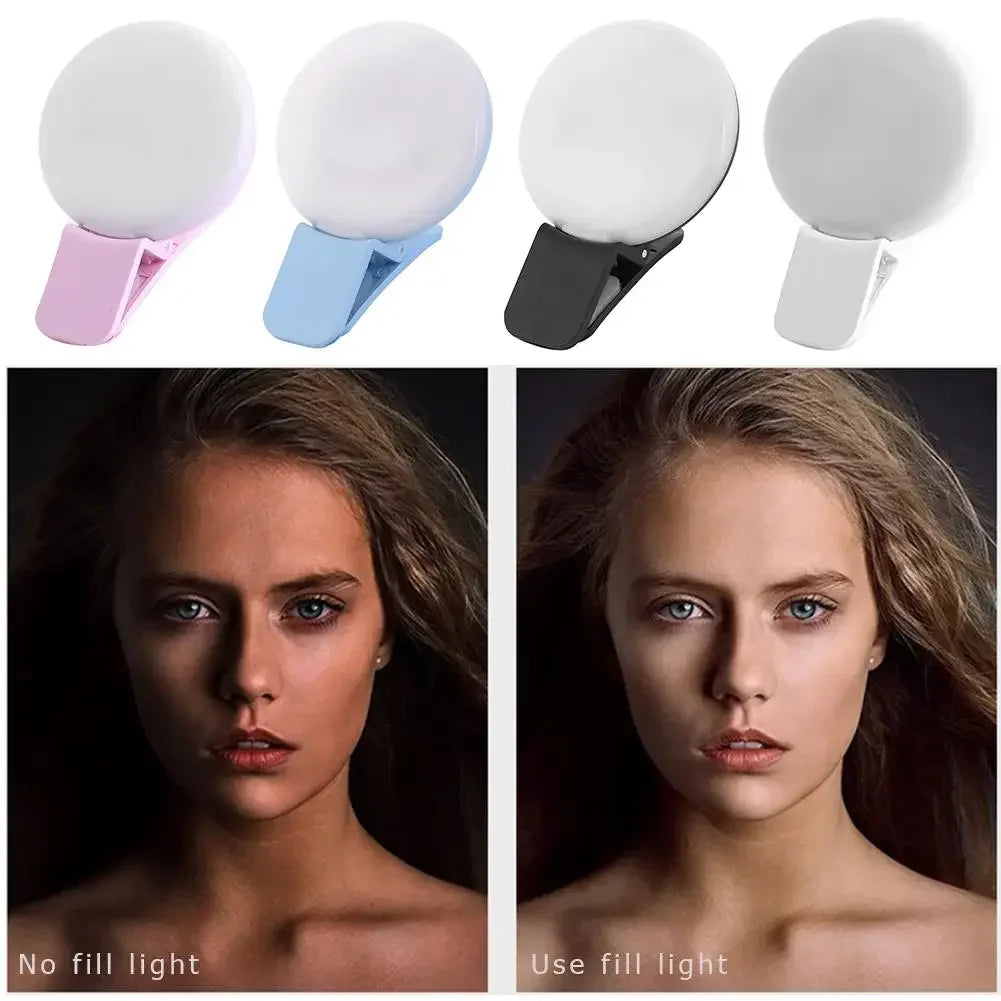 Portable Mini LED Selfie Ring Light for Mobile Phone with Three Stop Dimming Circle Photography Clip Durable Fill Light for All Mobiles