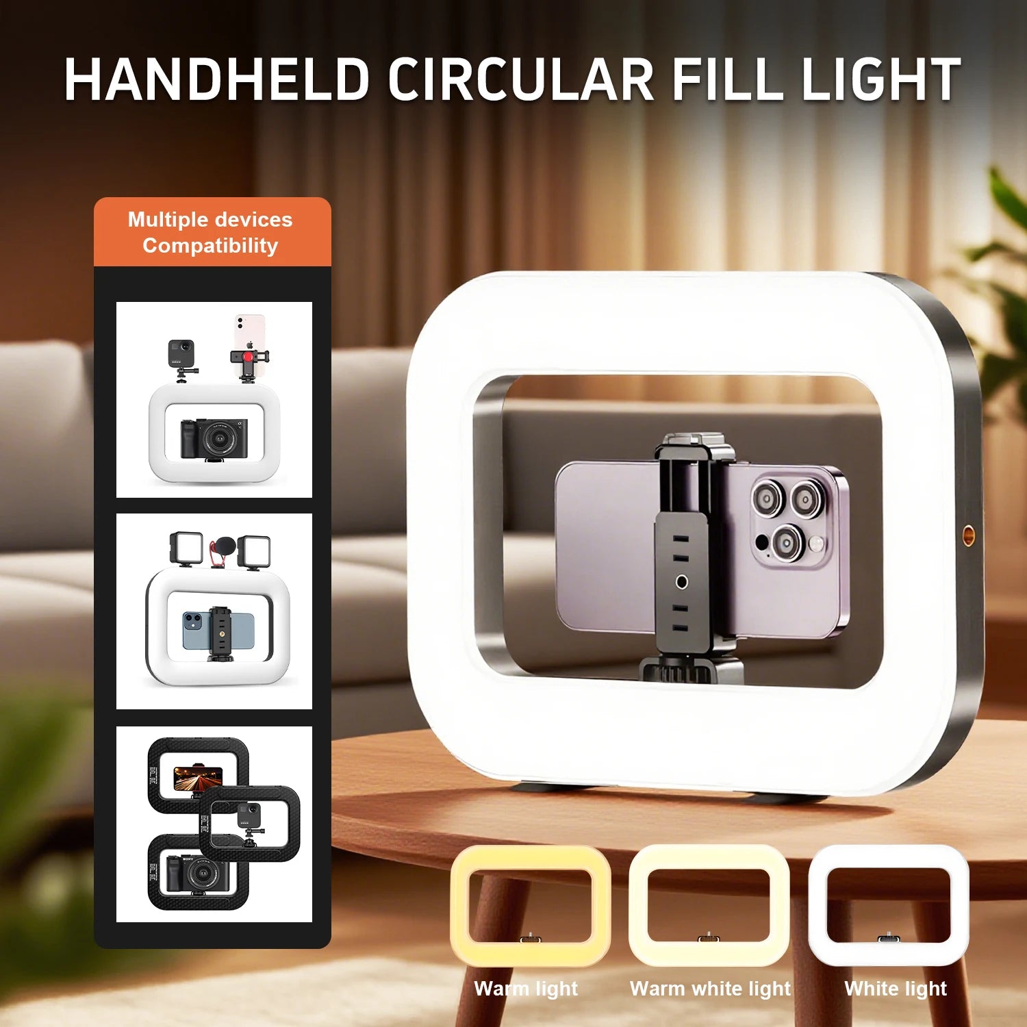 Portable Handheld Ring Light Kit LED Phone Video Stabilizer with Battery for Selfie Streaming & Video Recording