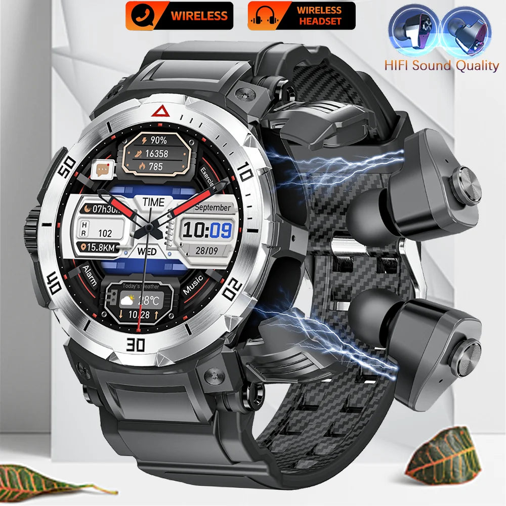 2025 New NFC Headset Smart Watch 2 in 1 TWS Bluetooth Headphone Earbuds Music Call Men Health Monitoring Waterproof Sports Watch