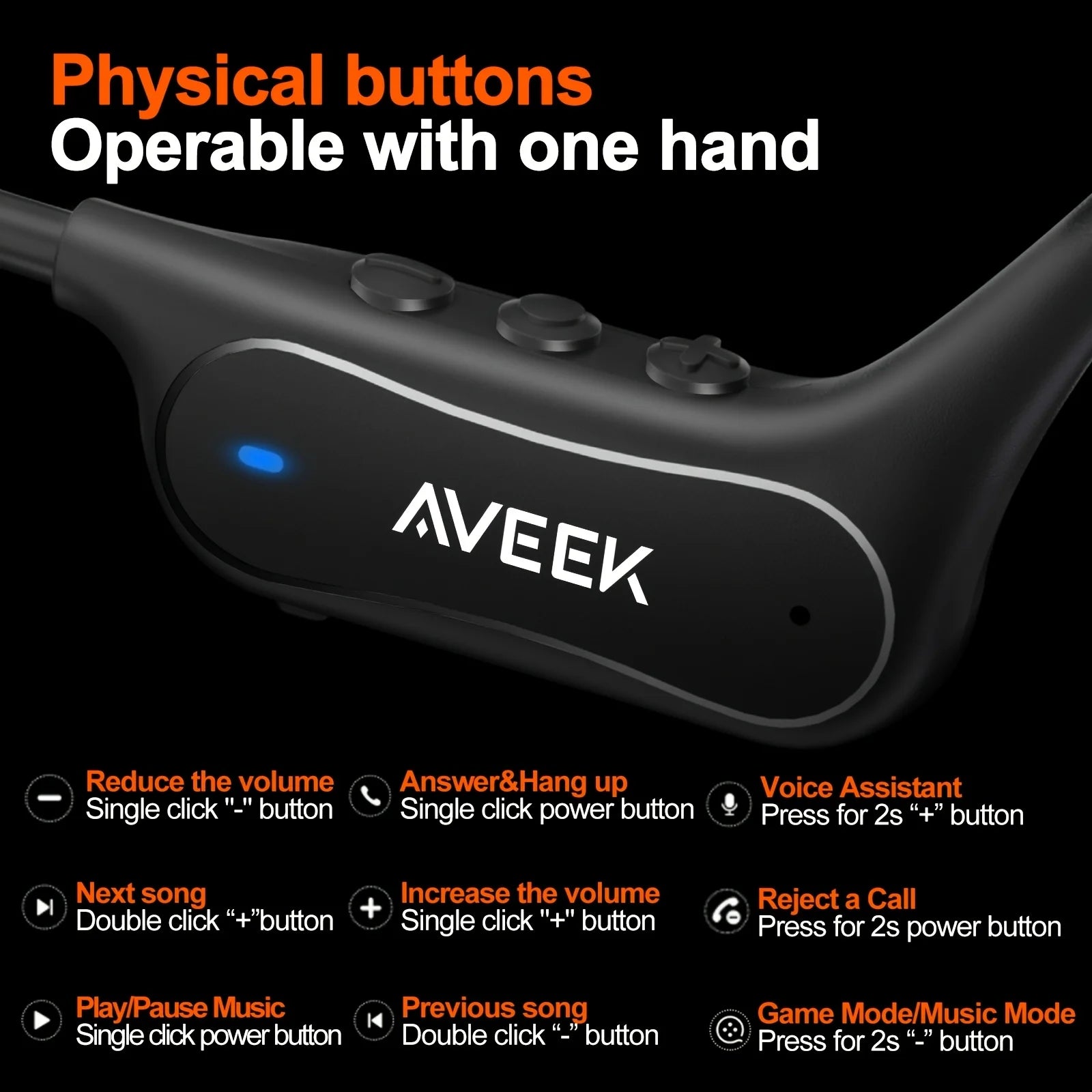 Aveek Bone Conduction Wireless Earbuds Waterproof Sports Earbuds 10-Hour Long Battery Life Designed for Outdoor Sports
