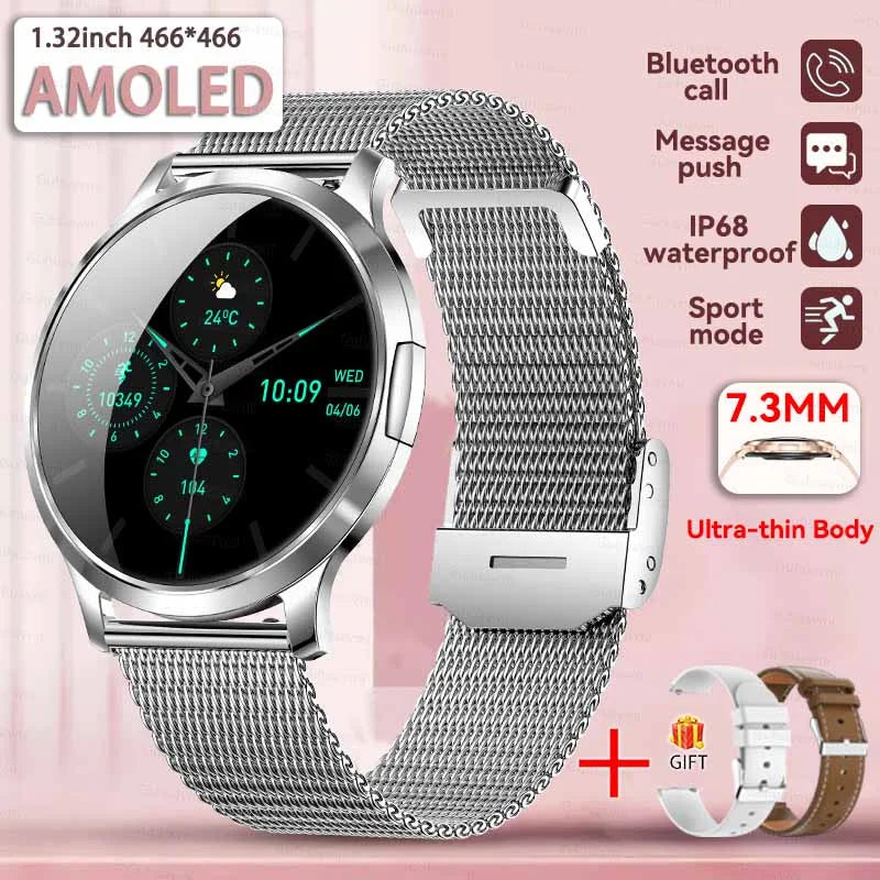 2025 New 1.32inch AMOLED Smart Watch Women GPS Trajectory Heart Rate Bluetooth Call Always Display Lady Smartwatches Men For IOS