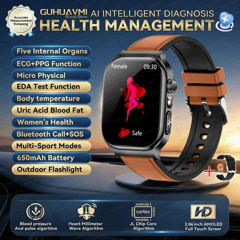 2026New Smart Watch Men Women AI Human Health diagnosis ECG+HRV Blood Pressure Uric acid Blood lipid Bluetooth Call Smartwatch