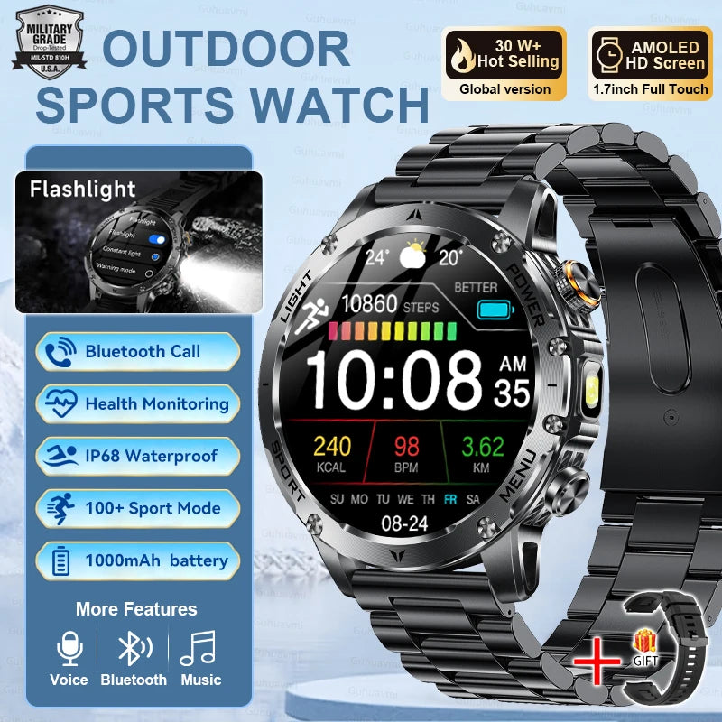 2026 New TREX3 1000mAh Large Battery Durable Adult Smart Watch Sports Fitness Waterproof LED Flashlight Call Smartwatchs For Men
