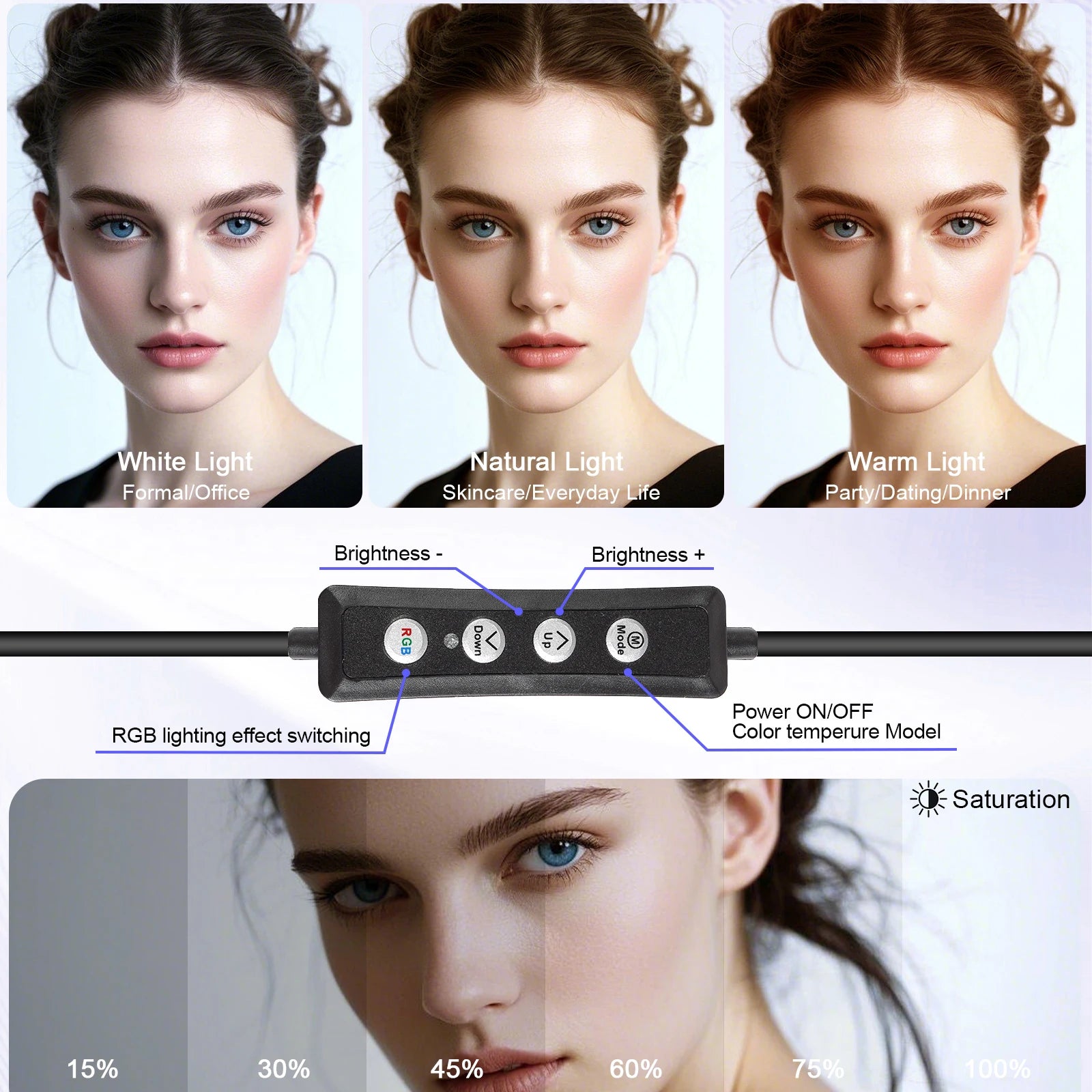 12' RGB Ring Light with Handle And Tripod 360° Rotatable Phone Clip 101 Color Modes Wired Control for Mobile Streaming