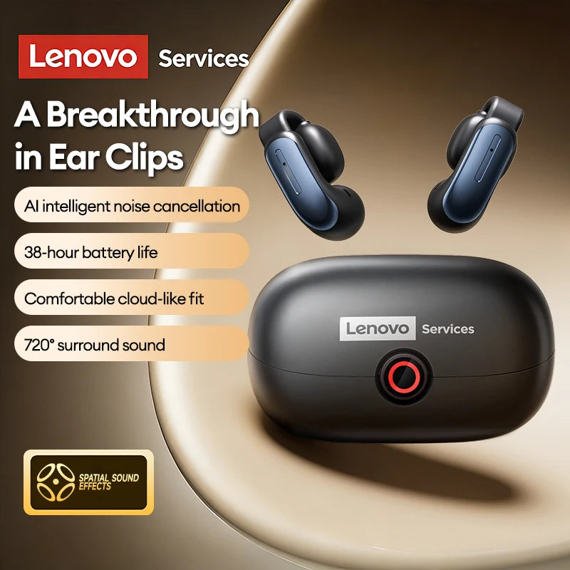 NEW Lenovo LES-108 Bone Conduction Earphones Open Ear Clip Wireless Earbuds Bluetooth 6.0 Sports Headphones with Mic Waterproof