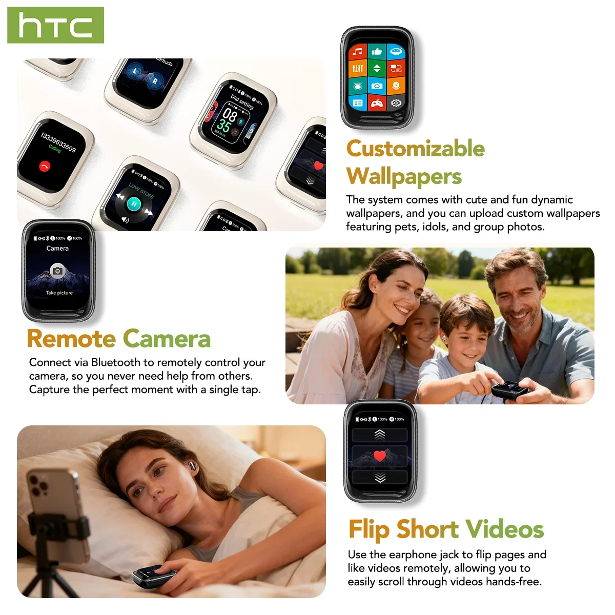 HTC NE48 Slider Headphones Wireless with a Colorful HD Display Touch Control In-Ear Bluetooth Earphones AI Translation Earbuds