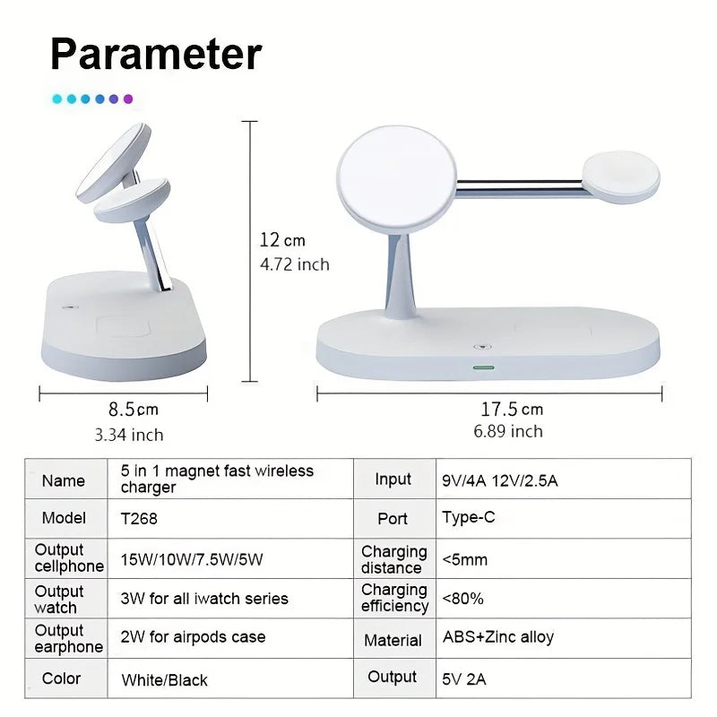 3-in-1 Wireless Charging Stand – Fast Charger for iPhone 17/16/15/14/13/12, Apple Watch & AirPods, Magnetic Charging Station Dock.