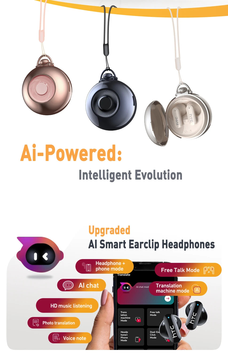 Ai Translation Smart Assistant HTC NE71 Wireless Bluetooth Earphones Headphones Full HD LCD Display Headset Music Sports Earbuds
