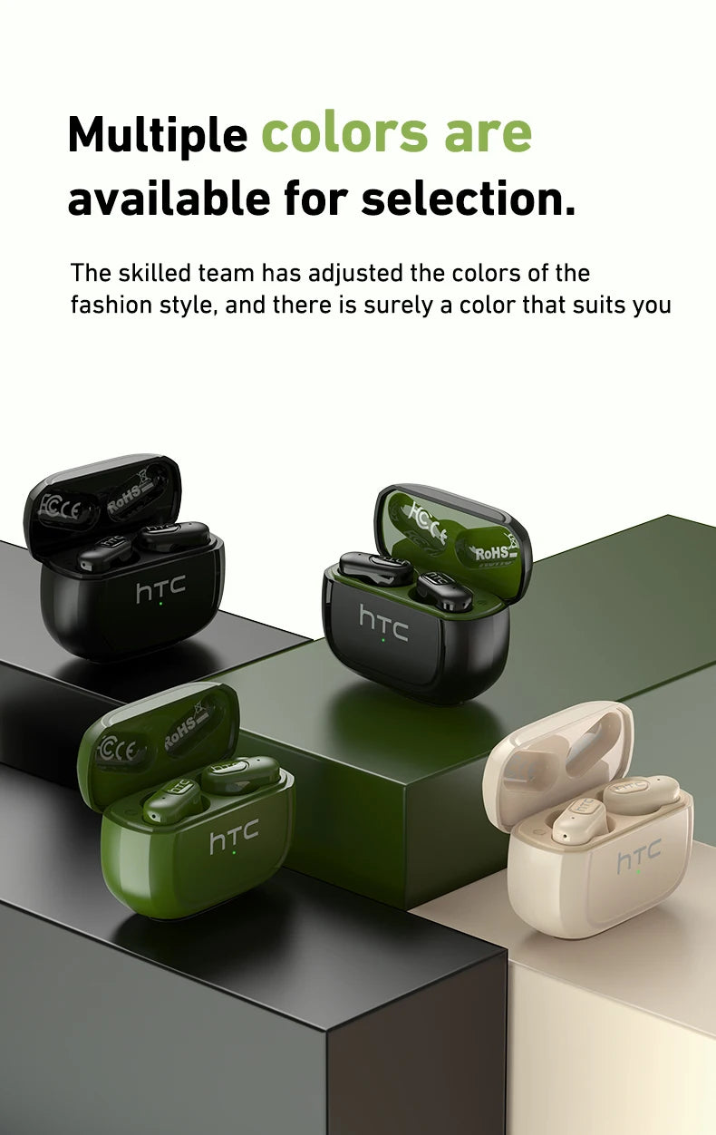 HTC NE51 Bluetooth Earphones TWS Sport Wireless Headphones Long Life with Mic In-Ear Earbuds AI Translator Earbuds