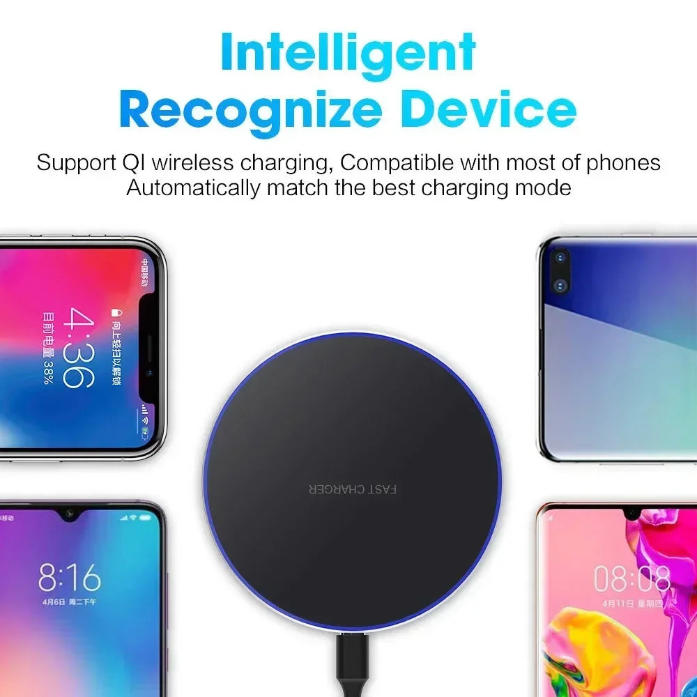 Fast Wireless Charger Pad – Qi Charging Dock for iPhone 16/15/14/13/12/X/XS Max & Samsung, Xiaomi, Huawei Phones.
