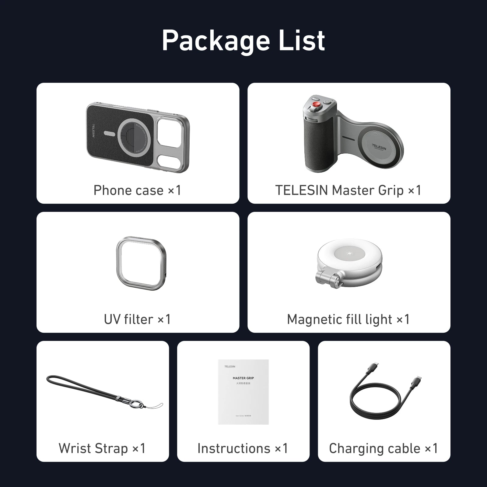 TELESIN Master Grip Set for iPhone 17 pro pro Max - Magnetic Phone Holder with 3200mAh Power Bank & Wireless Charging Hand Grip