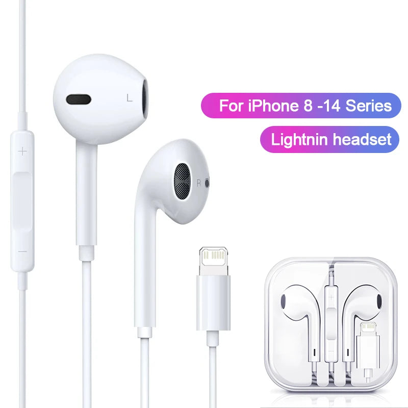 Original Headphones For Apple iPhone 14 13 12 11 Pro Max Wired Earphones X XS XR 7 8 6 Lightning Bluetooth Earplugs Accessories