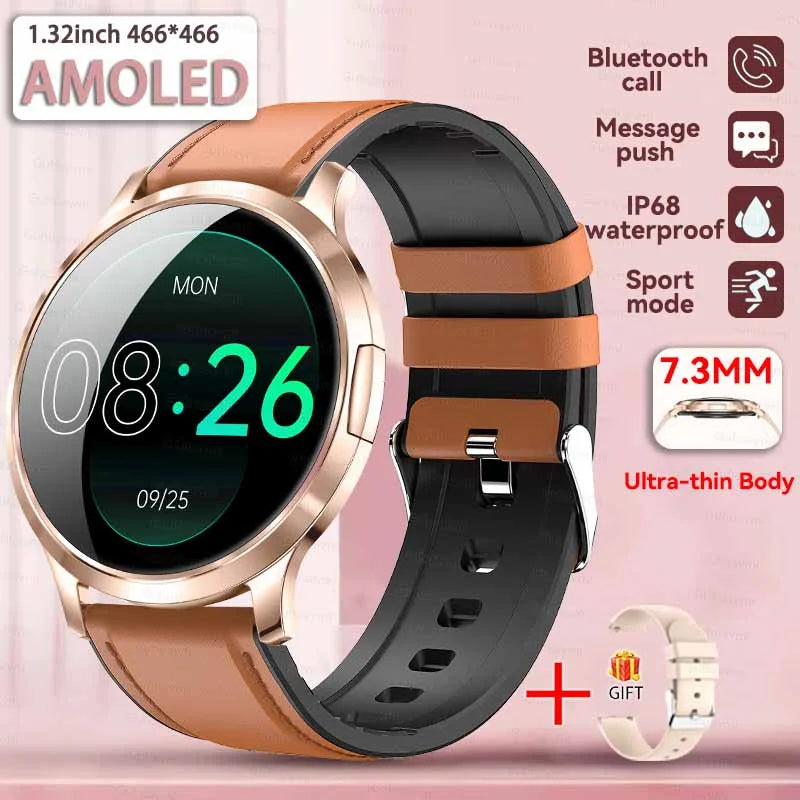 2025 New 1.32inch AMOLED Smart Watch Women GPS Trajectory Heart Rate Bluetooth Call Always Display Lady Smartwatches Men For IOS