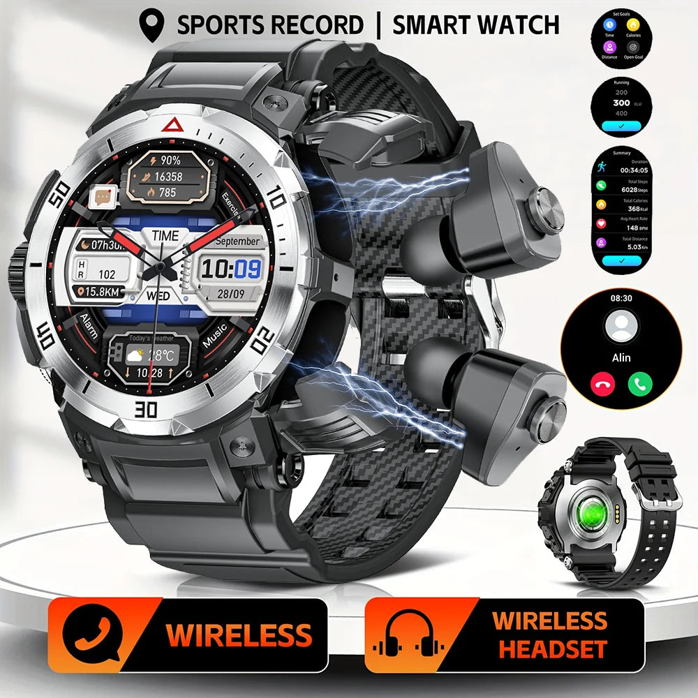2025 New NFC Headset Smart Watch 2 in 1 TWS Bluetooth Headphone Earbuds Music Call Men Health Monitoring Waterproof Sports Watch