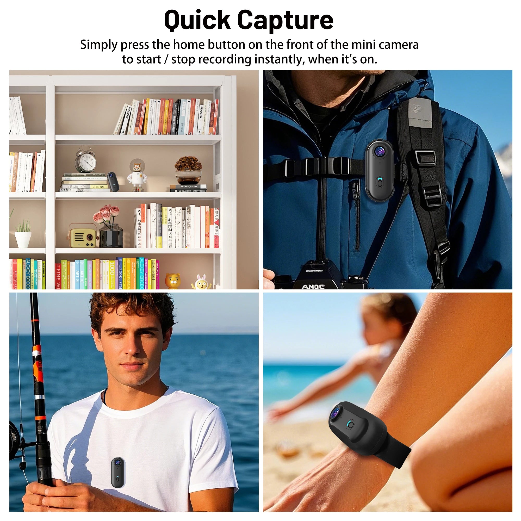 4K Mini WIFI Action Camera 128GB Black Portable Thumb Video Recorder with IPX7 Waterproof Helmet Mount for Vlogging