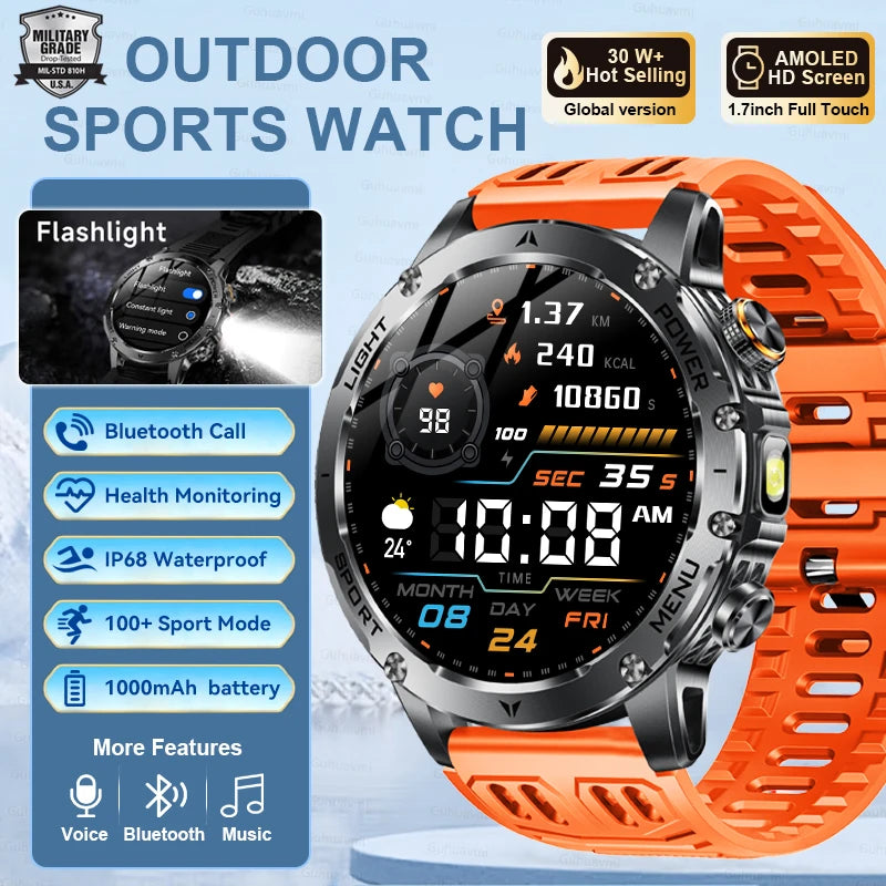 2025 T-REX3 1000mAh Large Battery Durable Adult Smart Watch GPS Strong Flashlight 10ATM Waterproof BT Call Sports Smartwatch Men