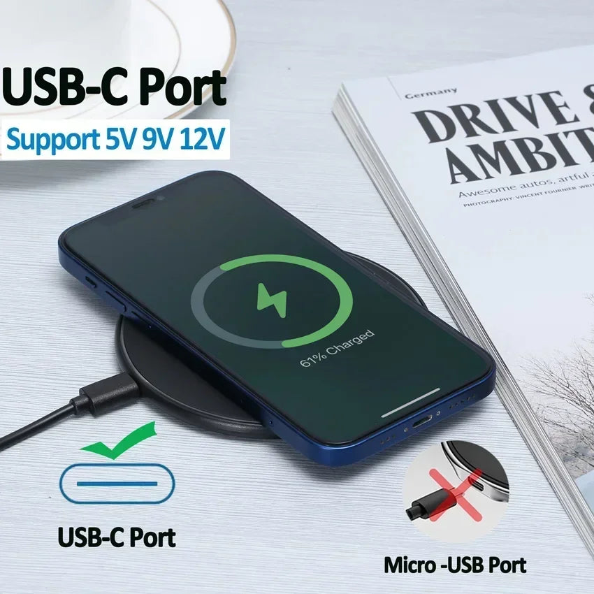 Fast Wireless Charger Pad – Qi Charging Dock for iPhone 16/15/14/13/12/X/XS Max & Samsung, Xiaomi, Huawei Phones.