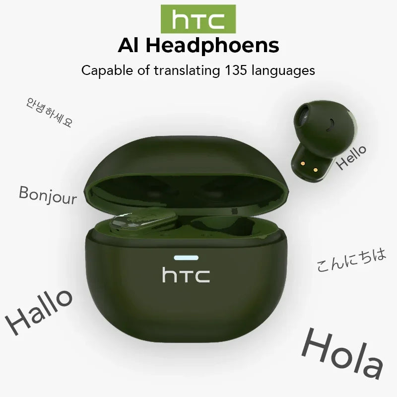 HTC NE16 AI Earphones Bluetooth V6 TWS Sports Wireless Headphones with Mic Noise Reduction HD Call AI Translator Earbuds Mini