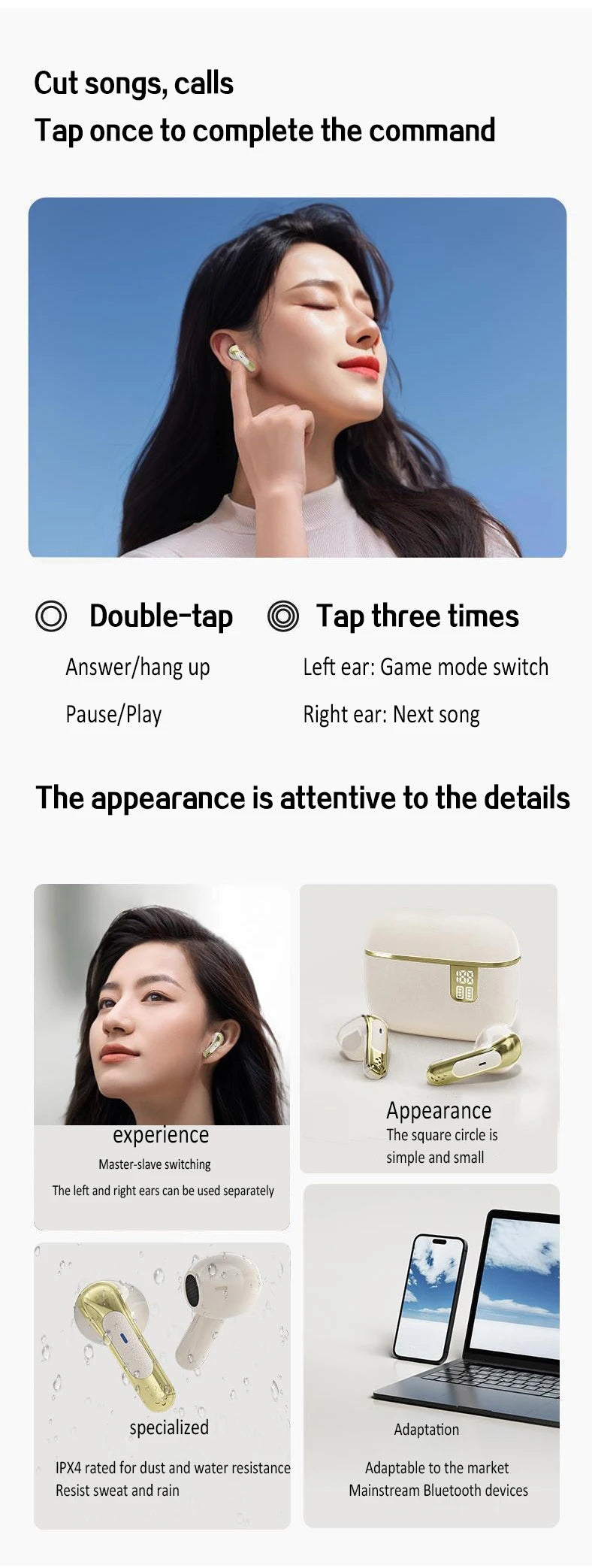 Bluetooth Earphone Wireless Headphone HiFi Stereo Sport Gaming Headsets ENC HD-Calling Noise Reduction Earbuds For Xiaomi iPhone
