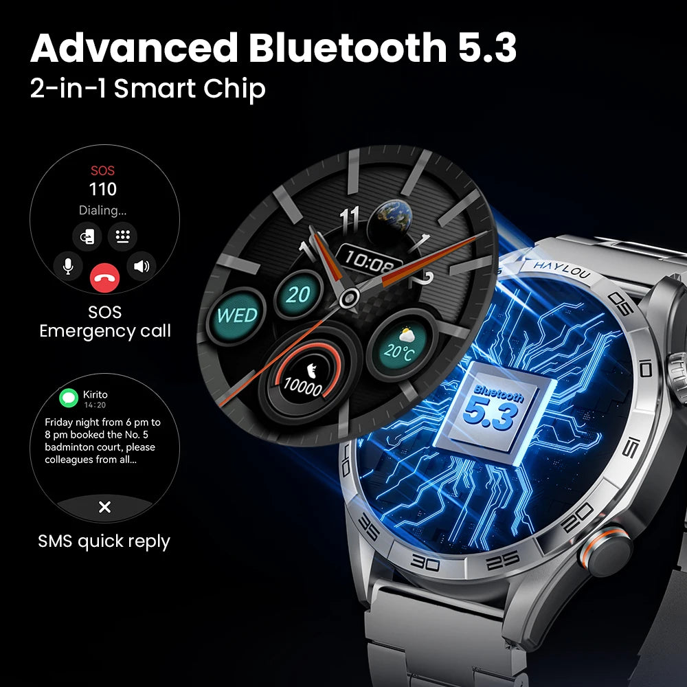 HAYLOU Solar 5 Smartwatch 1.58'' AMOLED Display 60Hz Refresh Rate 24H Health Monitoring Voice Calling 100+ Sports Modes Black/Silver