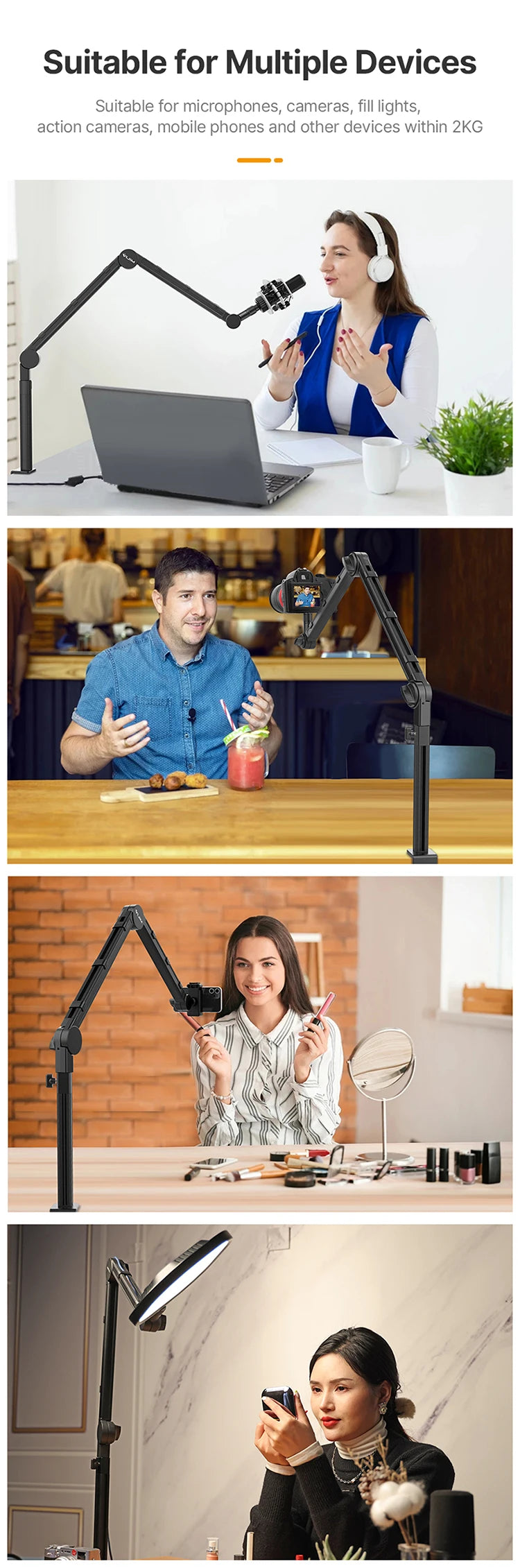 Ulanzi Vijim LS24 Microphone Boom Arm Stand Desktop Adjustable For DSLR Camera Smartphone Fill Light Microphone Holder Mount