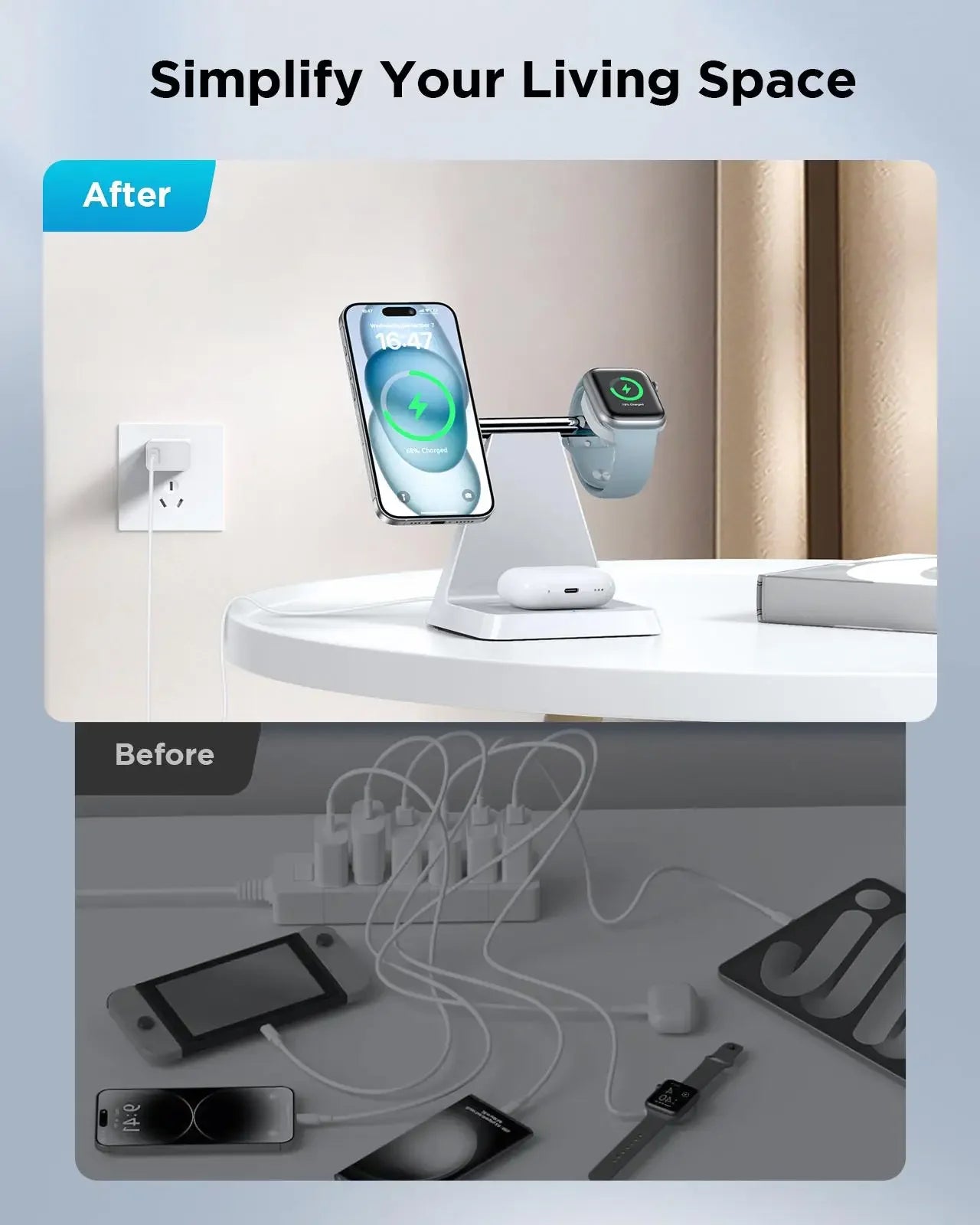 Iseyyox 3-in-1 Magnetic Wireless Charging Stand (15W)