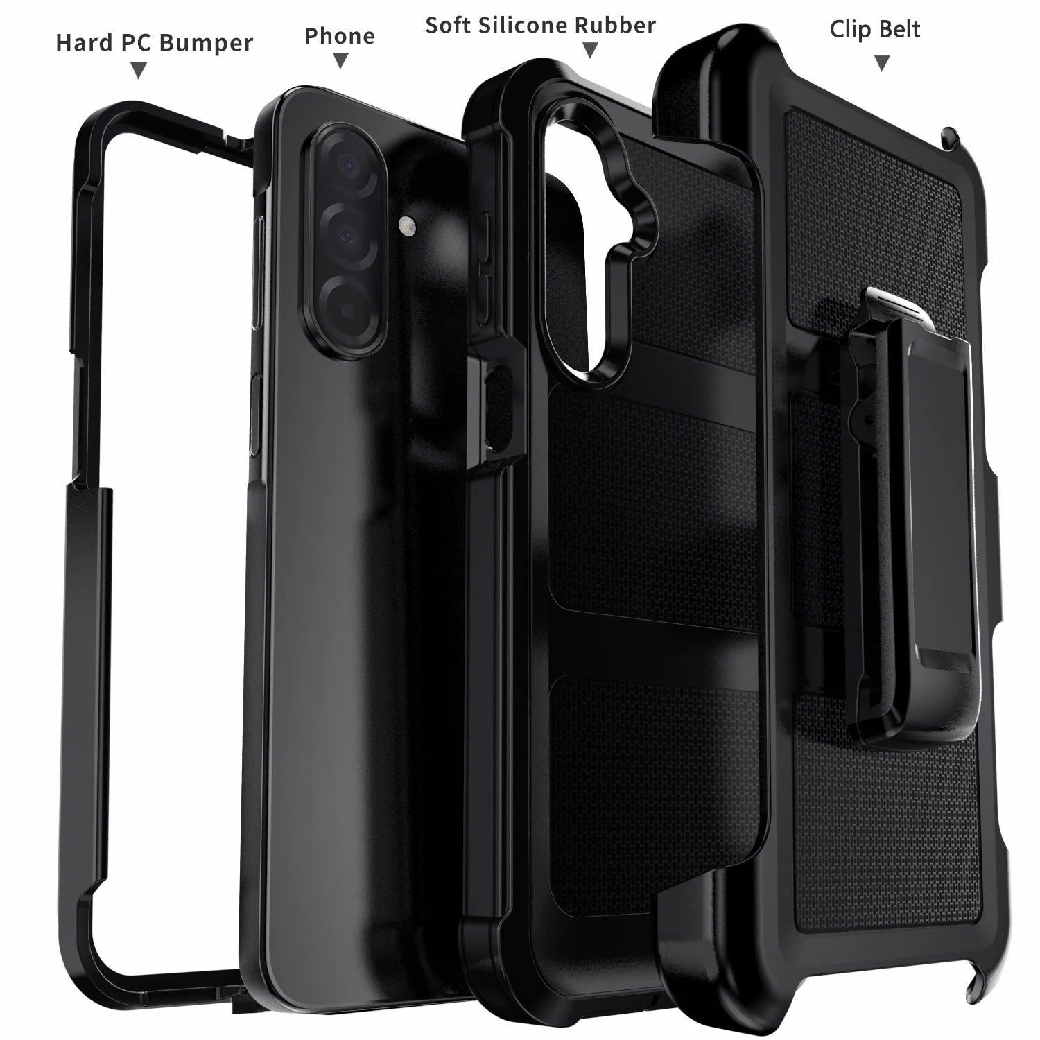 For Samsung Galaxy A06/A16/A26/A36/A56/A07 4G/A17 5G Phone Case Rugged Shockproof Heavy Duty Dual Layers Cover Black With Clip