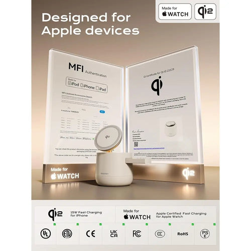 4-in-1 Wireless Charging Station – Qi2 15W Magnetic Charger for iPhone 17/16/15/14/13/12, Apple Watch & AirPods, 65W Adapter Included.