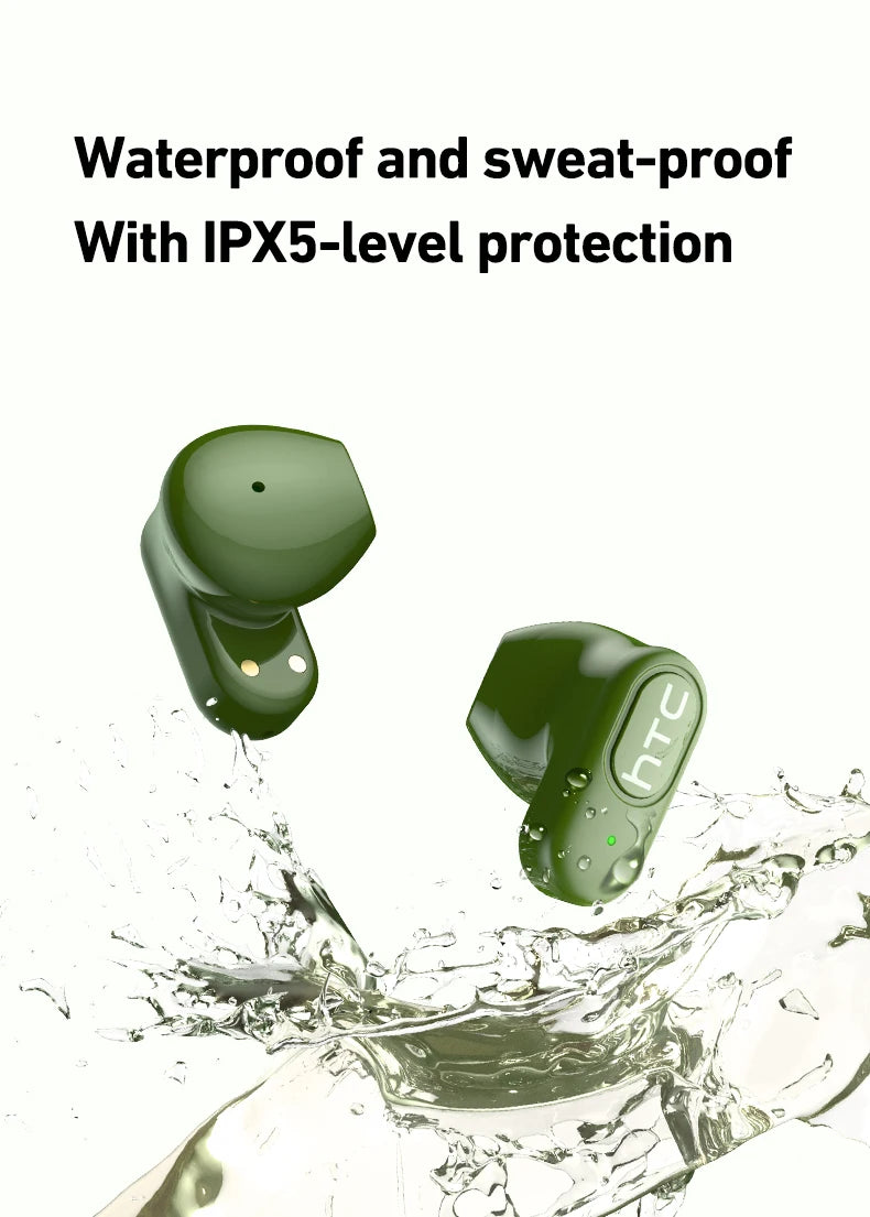 HTC NE51 Bluetooth Earphones TWS Sport Wireless Headphones Long Life with Mic In-Ear Earbuds AI Translator Earbuds