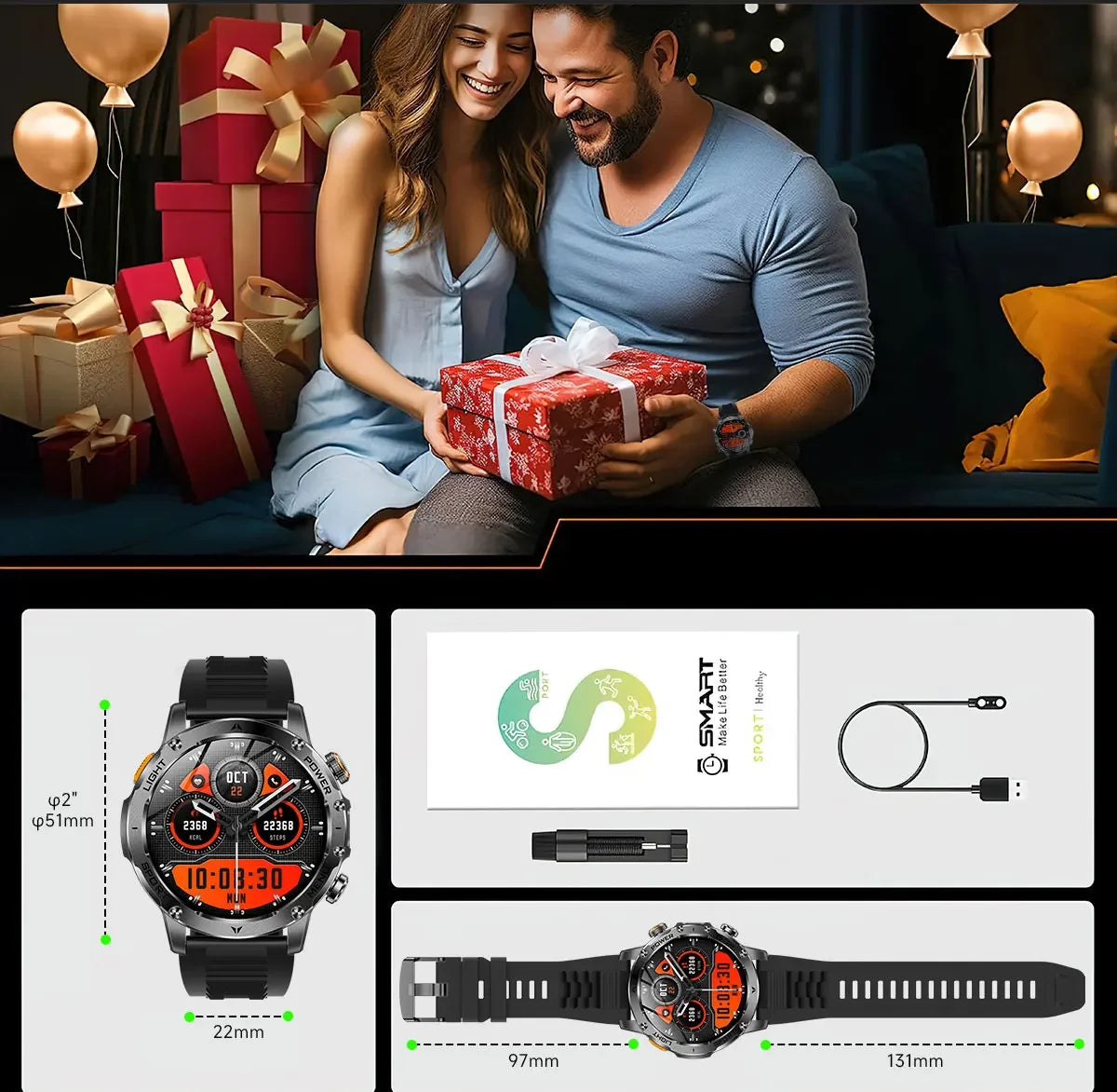 2026 New TREX3 1000mAh Large Battery Durable Adult Smart Watch Sports Fitness Waterproof LED Flashlight Call Smartwatchs For Men
