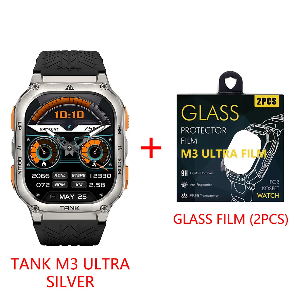 2025 KOSPET TANK M3 Ultra GPS Smart Watch for Men Stainless Steel 50M IP69K Waterproof 24/7 Health Monitor for Android iOS