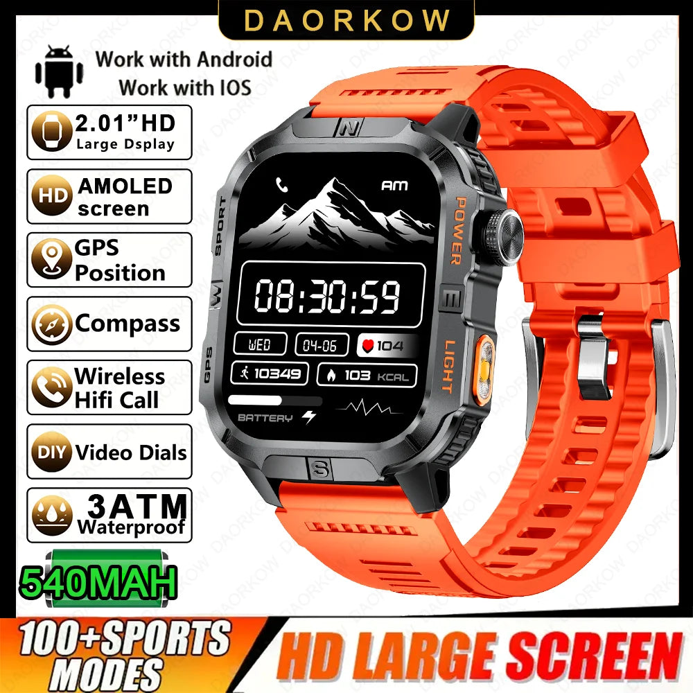 2.01-HD AMOLED GPS Smart Watch 3ATM Waterproof Built-in Dual-band GNSS Altitude Compass Military Sport Smartwatch Men 2025 New