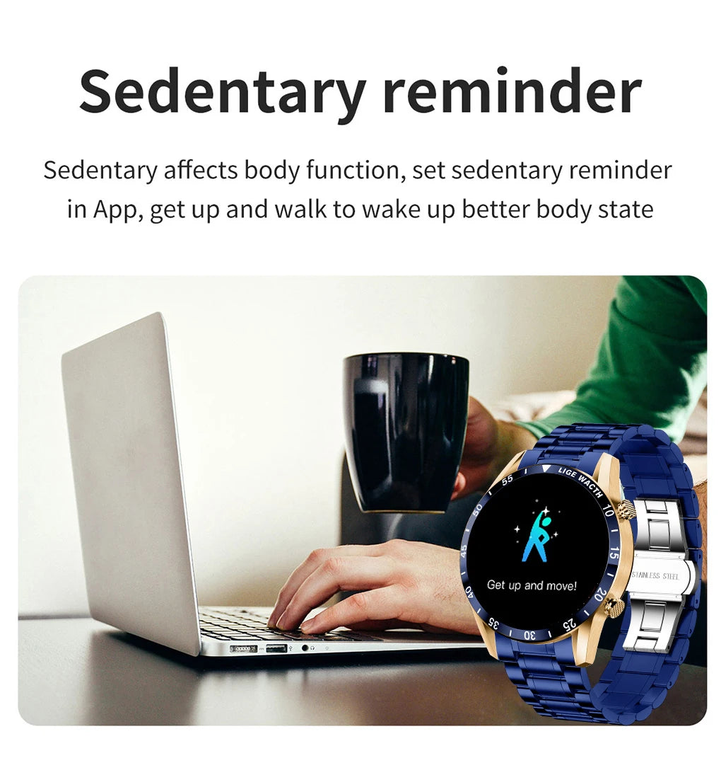 LIGE Men's Fashion Smart Watch Full Touch Bluetooth Call Waterproof Sport Fitness Tracker Luxury Steel Band Smartwatch for Adults