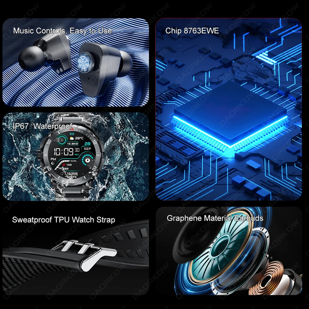 2025 New NFC Headset Smart Watch 2 in 1 TWS Bluetooth Headphone Earbuds Music Call Men Health Monitoring Waterproof Sports Watch