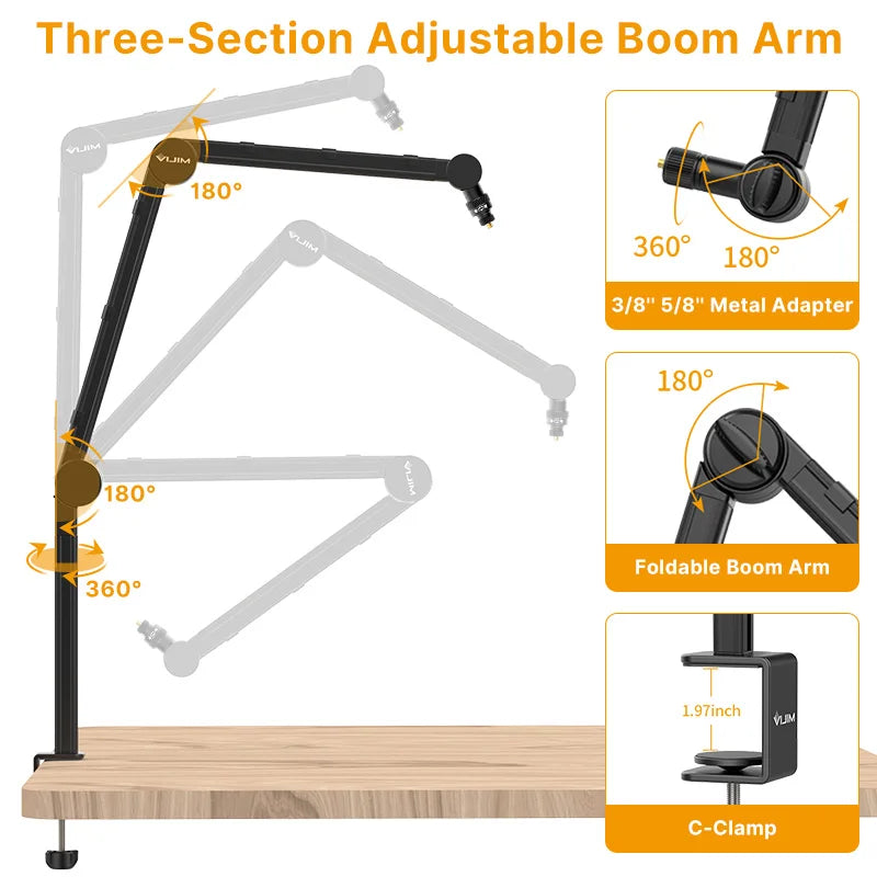 Ulanzi Vijim LS24 Microphone Boom Arm Stand Desktop Adjustable For DSLR Camera Smartphone Fill Light Microphone Holder Mount