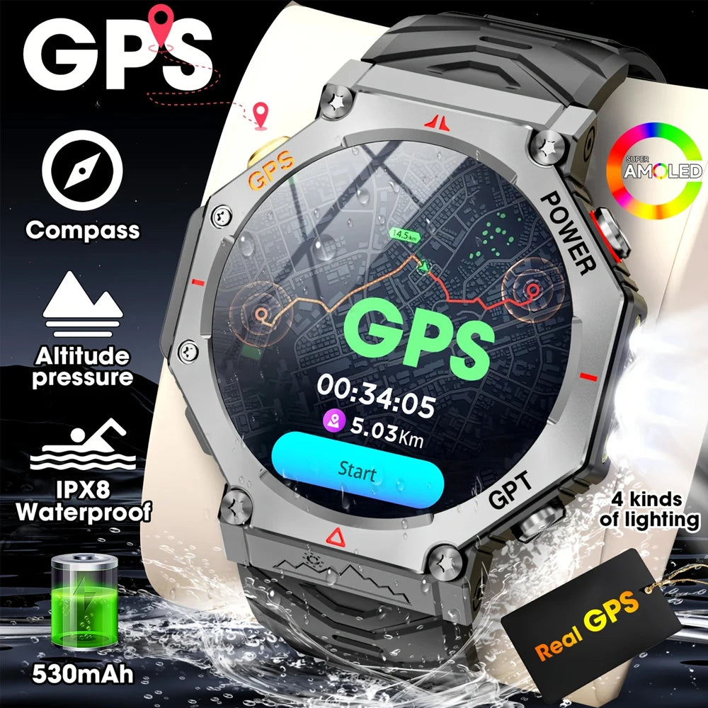 SENBONO GPS Smart Watch Men Built-in GPS Bluetooth Call AI GPT Fitness Tracker Waterproof Military Sports Smartwatch for Men