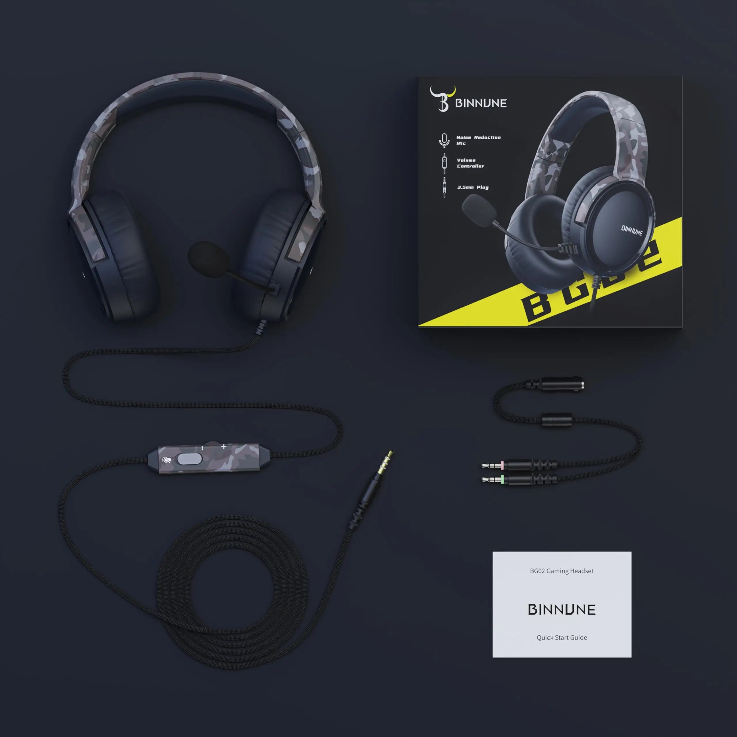 BINNUNE Gaming Headset with Microphone, Wired Gaming Headphones for PS5 PS4 Xbox Series X|S Xbox One PC Nintendo Switch, Noise Cancelling, Stereo Sound
