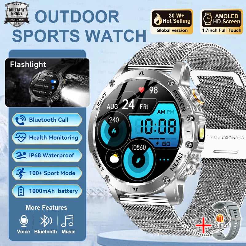 2026 New TREX3 1000mAh Large Battery Durable Adult Smart Watch Sports Fitness Waterproof LED Flashlight Call Smartwatchs For Men