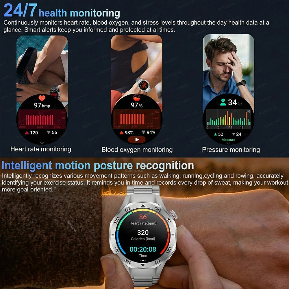 2026 New Luxury GPS Smart Watch Men Compass Altimeter 3ATM Waterproof Health Monitor Bluetooth Call Business Sports Smartwatch