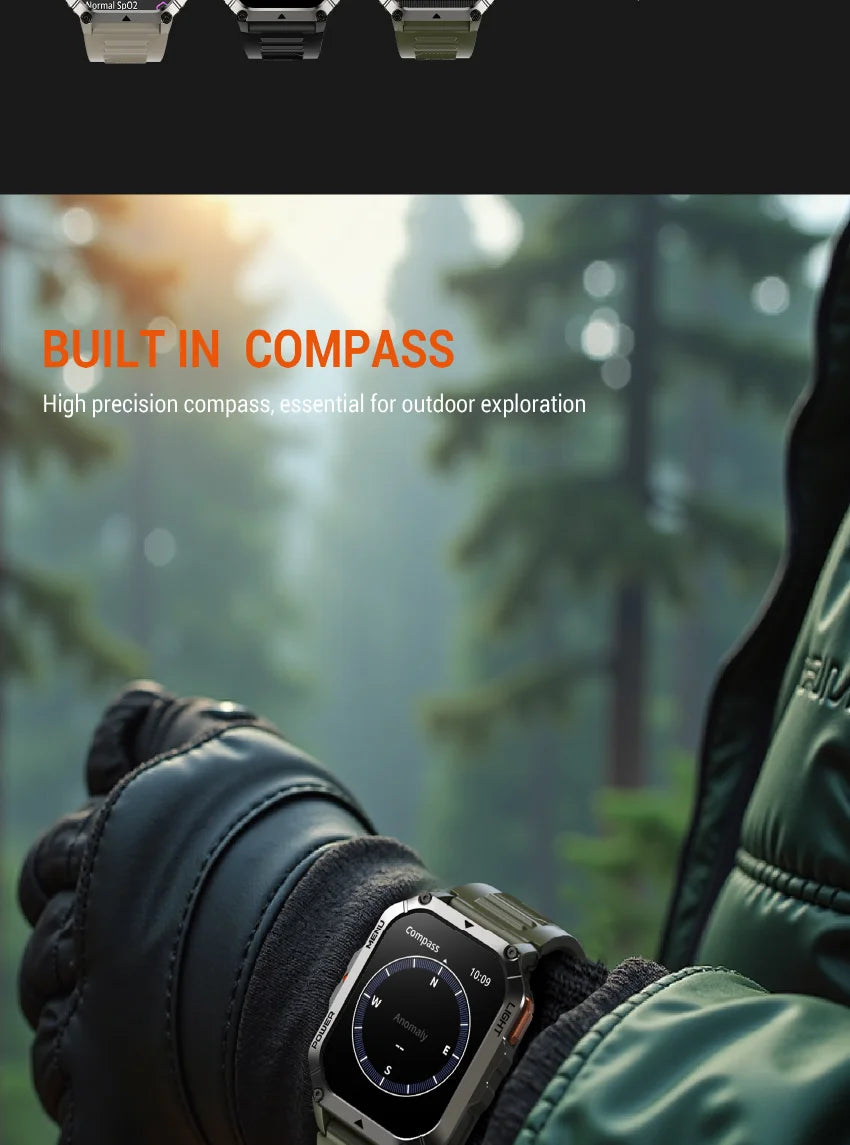 2025 New W70 Pro Outdoor Smartwatch 900mAh 2.01'' TFT HD Screen Waterproof Women Men Watches with Emergency Lighting Compass