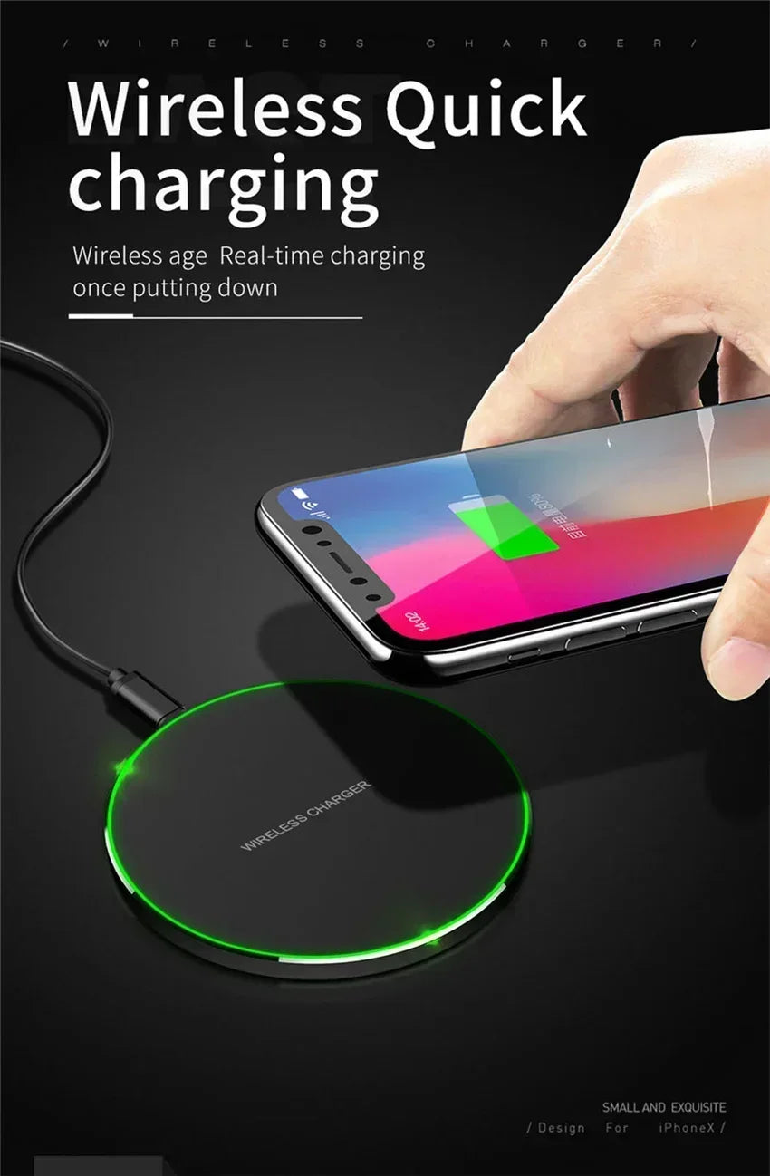 Fast Wireless Charger Pad – Qi Charging Dock for iPhone 16/15/14/13/12/X/XS Max & Samsung, Xiaomi, Huawei Phones.