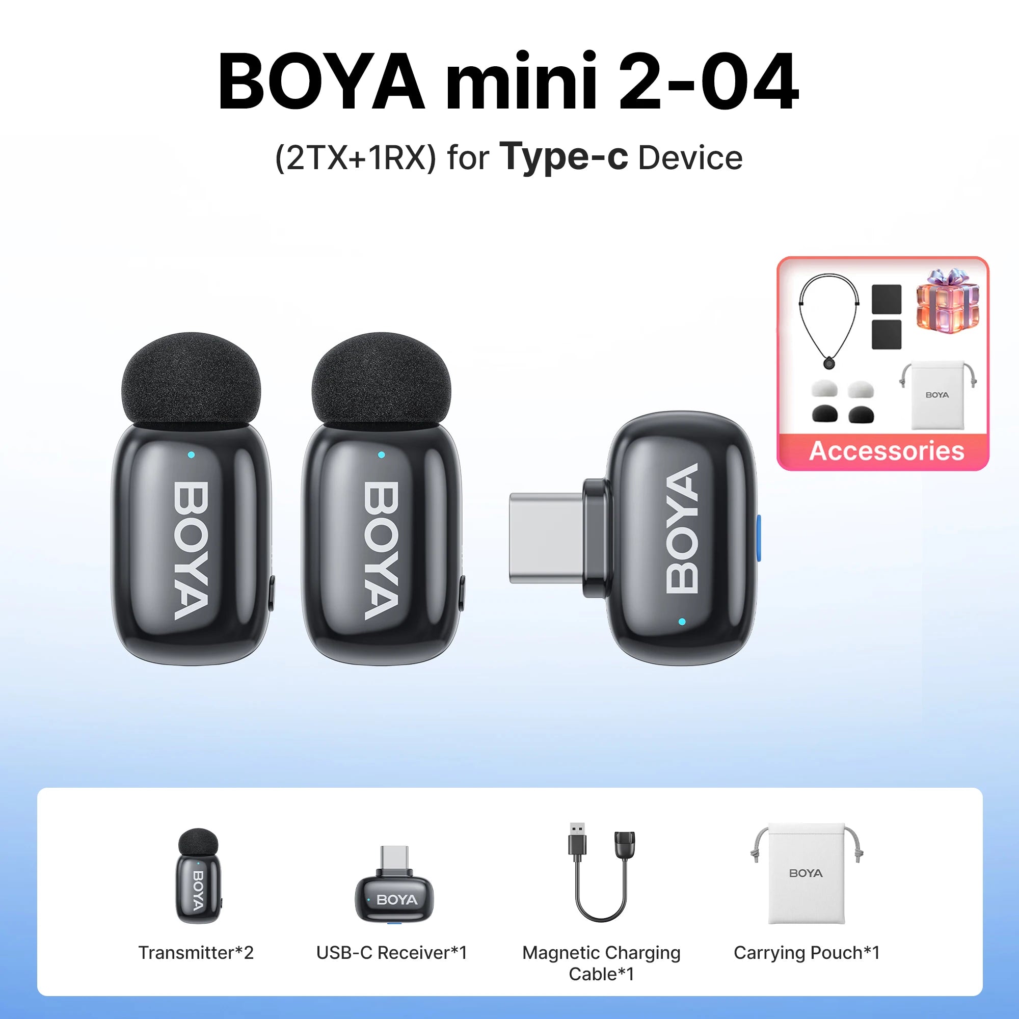 BOYA Mini 2 Wireless Lavalier Microphone AI Noise Reduction Mini Mic for iPhone 6-14/15-17 USB-C Android Phone Video Recording