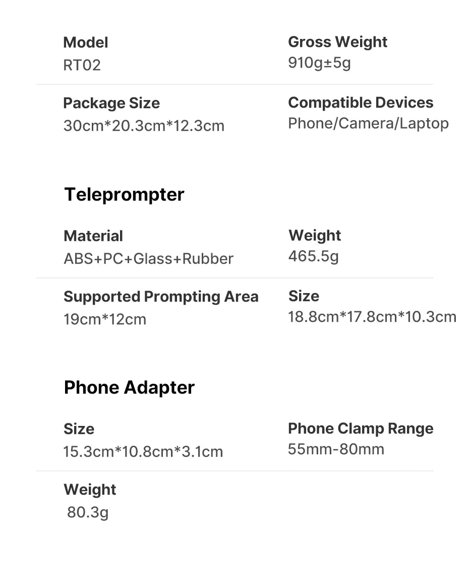 Ulanzi RT02 Portable Mini Teleprompter for Tablets DSLR Camera & Phone - Live Streaming Vlog Recording Teleprompter with Phone Clamp & Remote Control Support