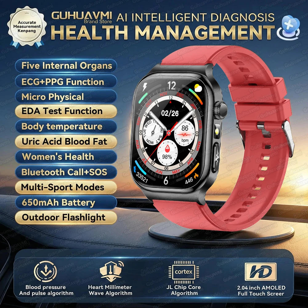 2026New Smart Watch Men Women AI Human Health diagnosis ECG+HRV Blood Pressure Uric acid Blood lipid Bluetooth Call Smartwatch